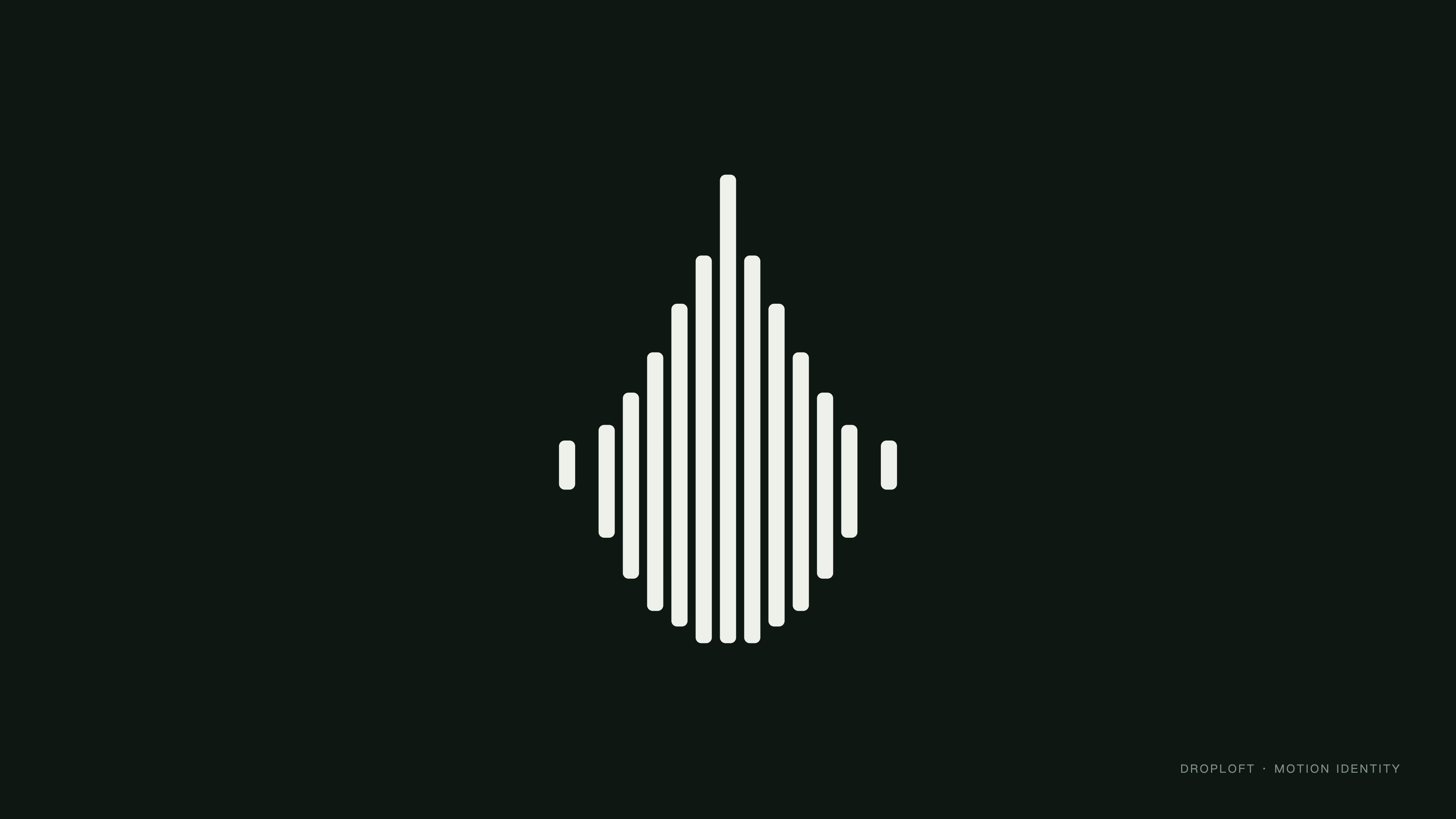 The Droploft mark: eleven rounded white bars of different lengths forming a raindrop shape, with a short bead either side, on dark green